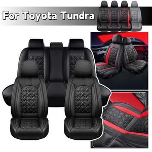 For Toyota Tundra 2008-2024 Car Seat Cover 5-Seat Luxury PU Leather Front Rear Full Set Cushion Pad Protector Mat Breathable, 40/60 60/40 50/50 40/20/40 Split Rear Benches, Full Surround Design with Storage Bag, Black/Black&Red Color - Mother's Day Gift