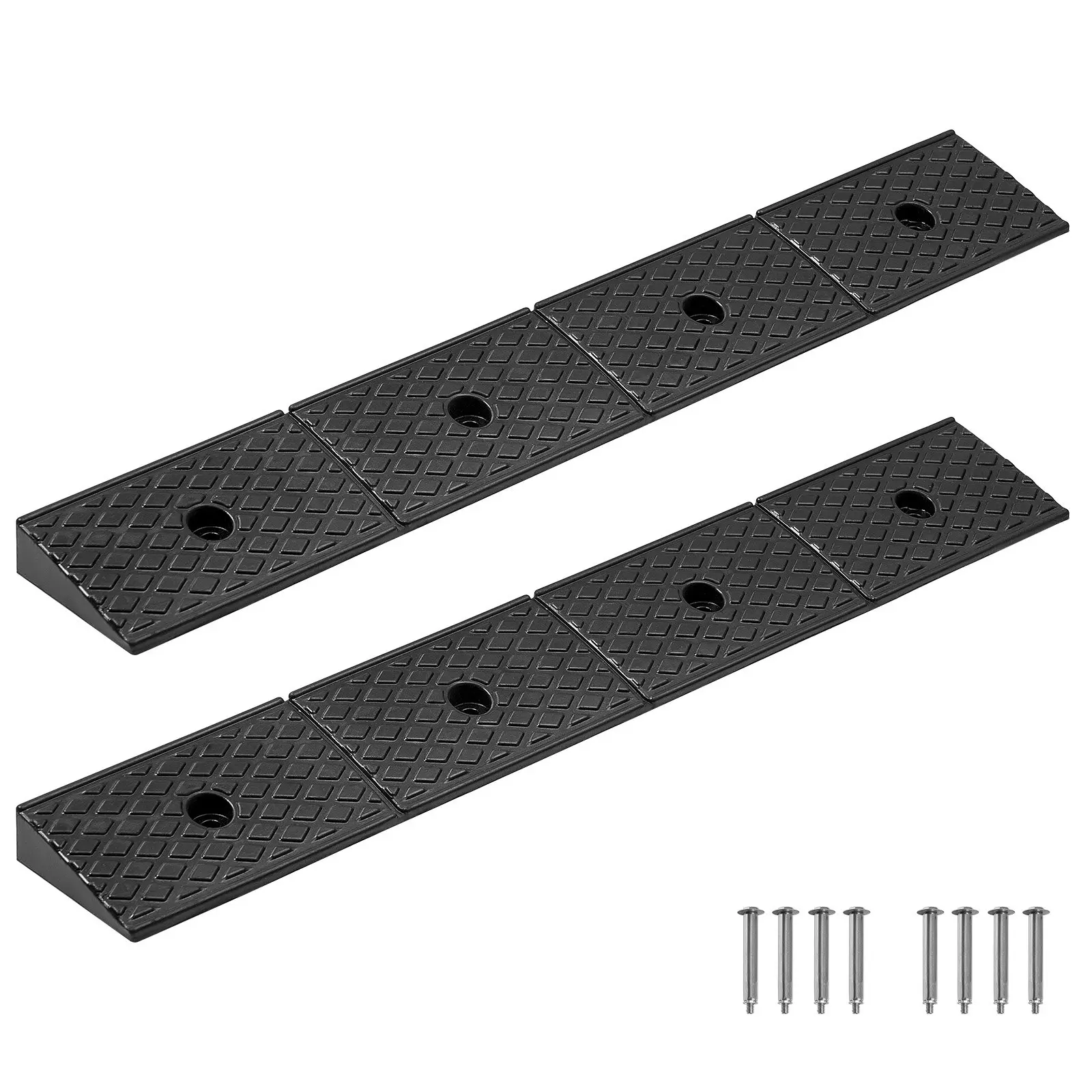 VEVOR 2-Pack Heavy Duty Rubber Curb Ramps, 33069lb Load Capacity, 2in Rise, Pre-Drilled, Anti-Slip Texture, Drainage Tank, All-Weather Durability, Easy-to-Clean, Curb Protection for Wheelchairs, Strollers, Tire-Equipped Vehicles