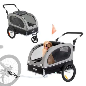 VEVOR Dog Bike Trailer, Supports up to 66 lbs, 2 - in - 1 Pet Stroller Cart Bicycle Carrier, Easy Folding Cart Frame with Quick Release Wheels, Universal Bicycle Coupler, Reflectors, Flag, Orange/GrayVEVOR Super Brand Day