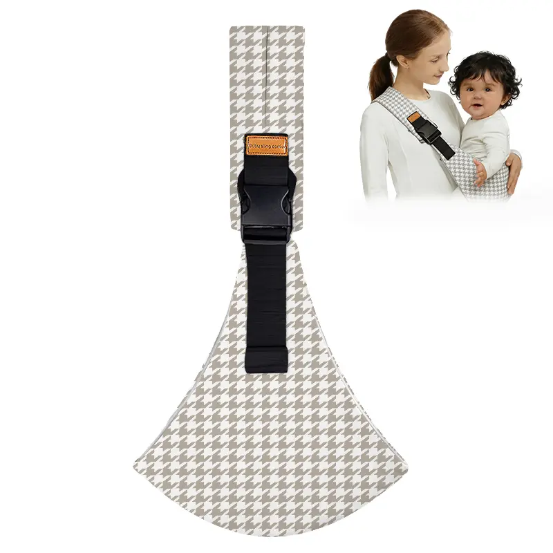 Chic Houndstooth Baby Sling Carrier - Premium Cotton Linen Blend, Adjustable Front & Back Straps, Lightweight Wrap for Babies 6-48 Months