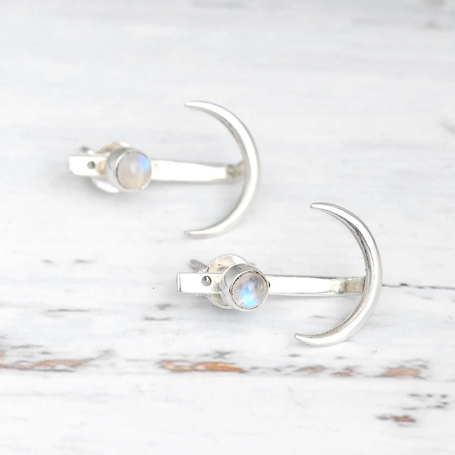 Moon Earrings with Moonstone Sterling Silver