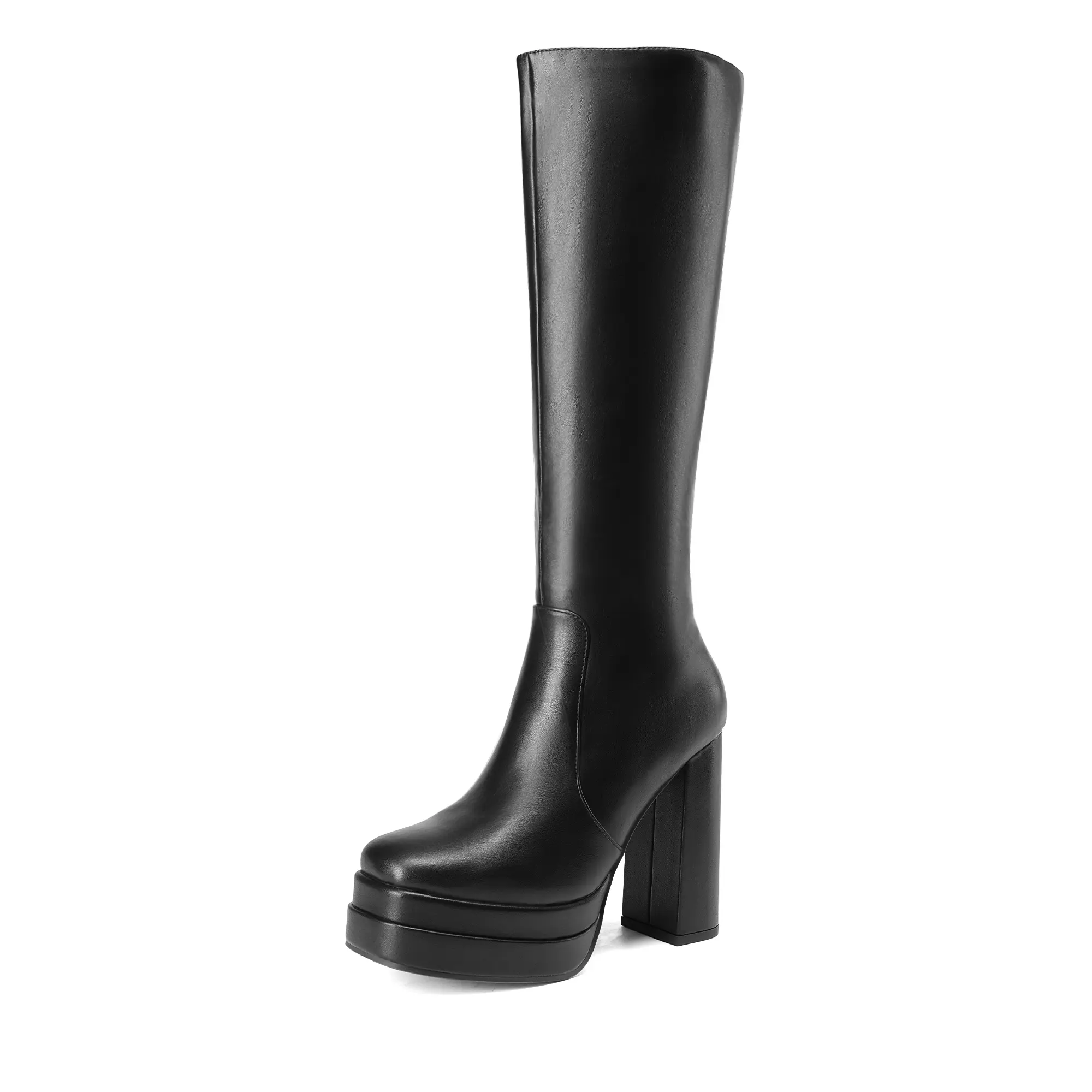 Dream Pairs Women's Alternative Style Knee-High Boots, Chunky Platform Patent Leather Block High Heels with Side Zipper for Party, Footwear, Stylish, Padded, Design, Comfortable Heels, Block Heel, Statement Shoes