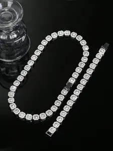 Men's and Women's Rhinestone Cuban Chain Necklace Set, Elegant Rhinestone Necklace, Full Diamond Square Design, Street Party Jewelry, Unique Gift Idea, Jewelry Gifts