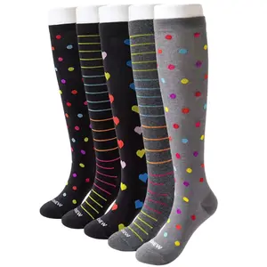 Renew Wellness Cotton Compression Socks for Women & Men 15-20mmHg - 5 Pairs Knee High Support Socks for Nurses, Pregnancy, Travel, Post-Op Recovery & Leg Swelling Relief (Medium)