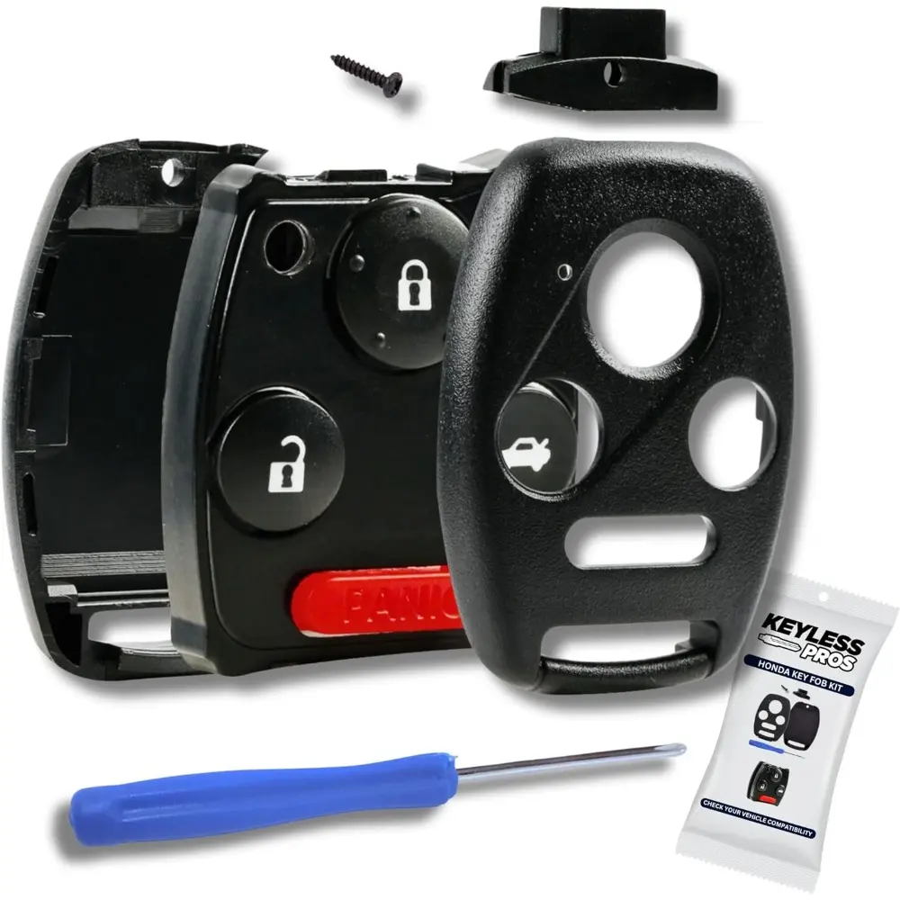 4-Btn Shell Kit & Gut Case, Keyless Remote Key Fob Replacement For 2003-2012 Accord, 2006-2013 Civic EX, 2009-2015 Pilot, NO Cutting Required