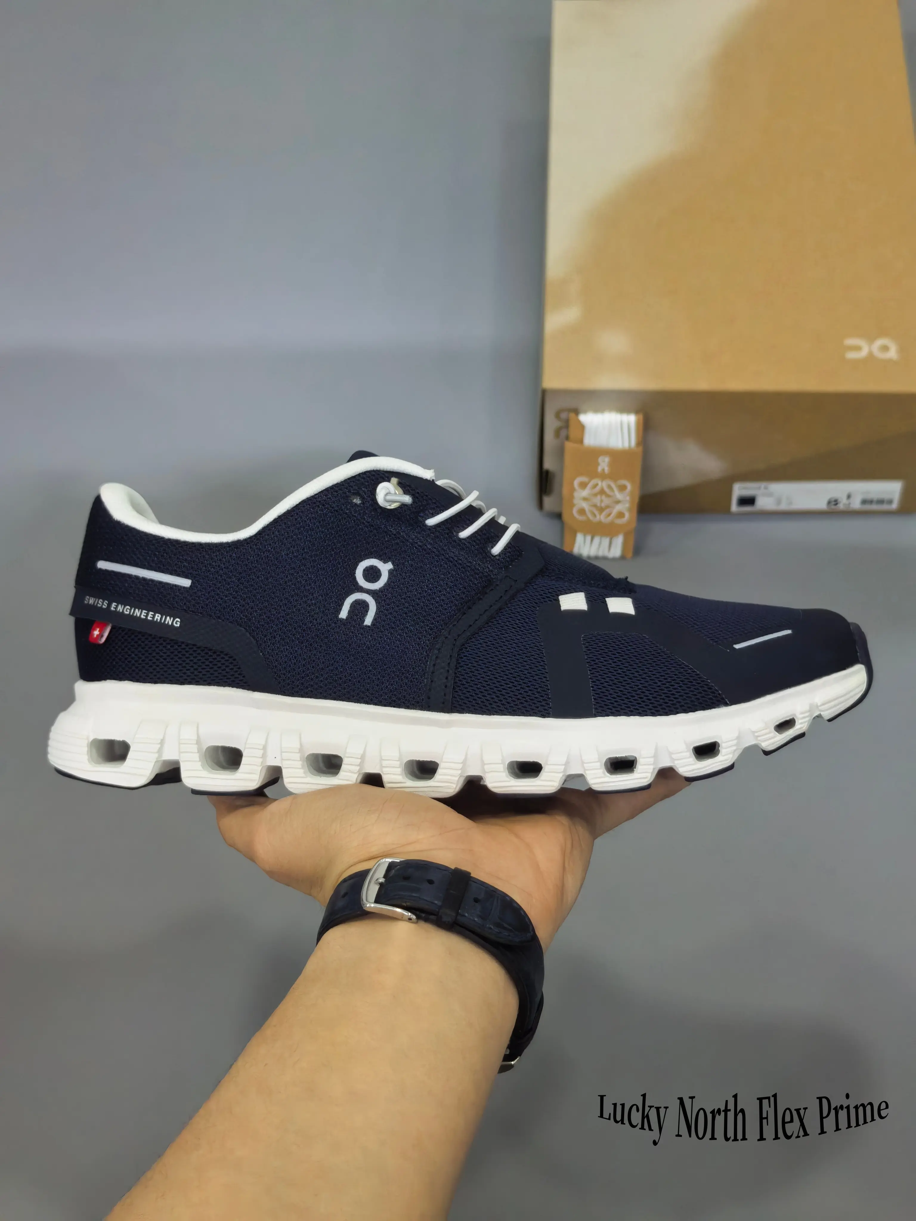 Navy Blue & White Low-Top Running Shoes – Breathable Mesh & Synthetic Leather Sneakers with CloudTec Cushioned Sole for Men & Women, Lightweight Casual & Sport Trainers for Walking, Gym & Daily Wear