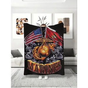 US Marines Eagle Emblem Throw Blanket Soft Cozy Patriotic Military Decor Sofa Bed Blanket For Veterans, Soldiers, And Fans  A must-have for family gatherings.