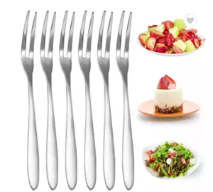 TIKA 12-Piece Stainless Steel Mini Fork Set, 2-Prong Fruit, Appetizer and Dessert Forks for Cocktails and Cakes