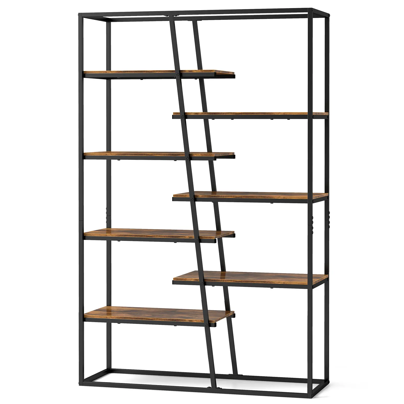 COSTWAY - 71-Inch 7-Tier Industrial Etagere Bookcase with Heavy-duty Metal Frame-Rustic Brown