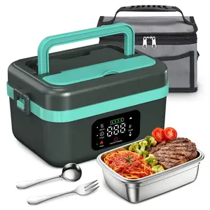 Rechargeable Cordless Heated Lunch Box 1L (4.2Cups), 16000mAh Self-Heating Food Warmer with Removable Tray, Insulated Bag & Spoon for Adults Car/Office/Truck