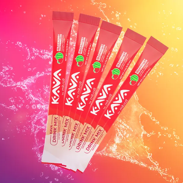 Mitra9 Strawberry Watermelon Kava Drink Mixes - Plant Based - Helps Natural Calm & Clarity - Easy Open Single-Serving Stick Powder Beverage Mixed