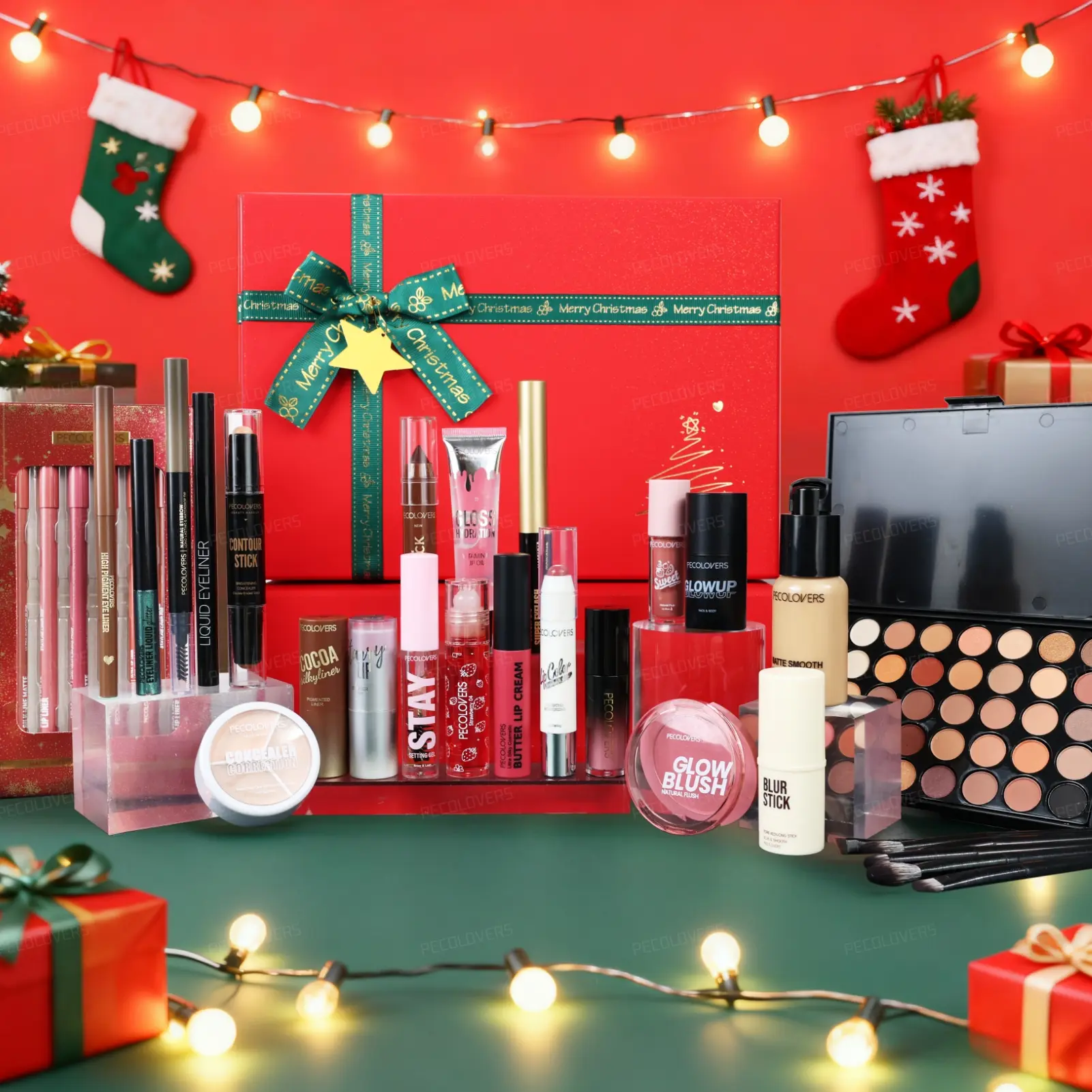 24-Day Surprise Christmas Advent Calendar Set, 24-Piece Cosmetic Kit Makeup Foundation Liquid Eyeshadow LipStick Eyebrow Eyeliner Highlighter Surprise Blind Box Collection for Christmas Party Gift for Friends and Family Makeup Sets