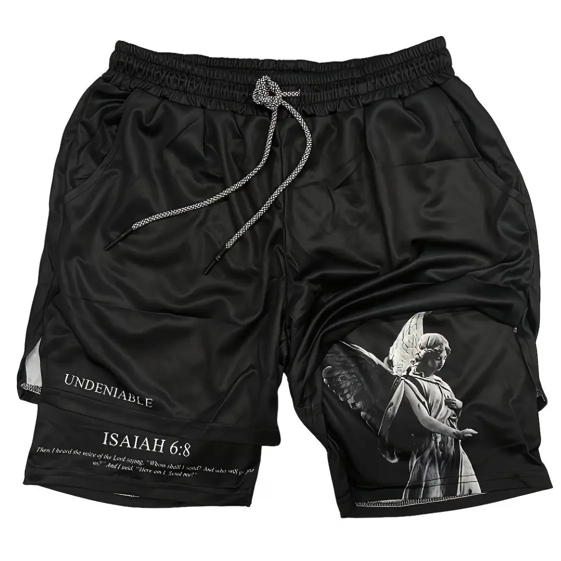 ISAIAH 6:8 Angel 2-in-1 Compression Athleisure Casual Shorts - Loose-Fit Men's Graphic Fitness Sports Bottoms for Summer Daily Wear, Graphic Fitness Shorts, Compression Shorts