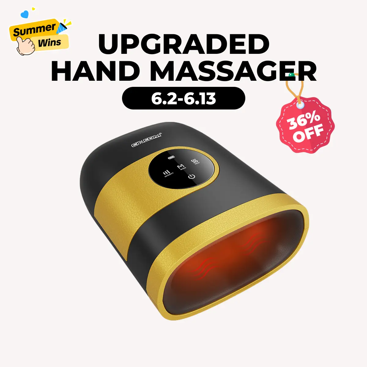 CINCOM New Hand Massager, Cordless Finger Soother with Gentle Warmth, Customizable Comfort Settings, Easy-to-Read Display, Rechargeable, Perfect for Relaxation, Ideal Gift for Loved Ones Blue