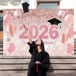 Pink Graduation Decorations Class of 2026, Rose Golden 2026 Graduation Party Decorations, Class of 2026 Paper Pompoms Paper Tassels Backdrop And Balloons for Class of 2026 Party Supplies