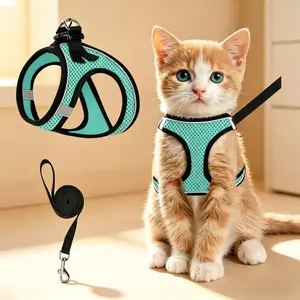 Escape Proof Cat Harness & Leash (≤13 lbs)Adjustable Reflective Soft Mesh Vest for Easy Safe Walks with Leash Included