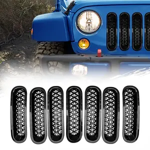 【YZONA】7PCS Grille Mesh Inserts Compatible with 2007-2018 Jeep JK Wrangler & Unlimited Wrangler Accessories, Front Grille Cover, Car Grille Mesh (7PCS Matte Black)