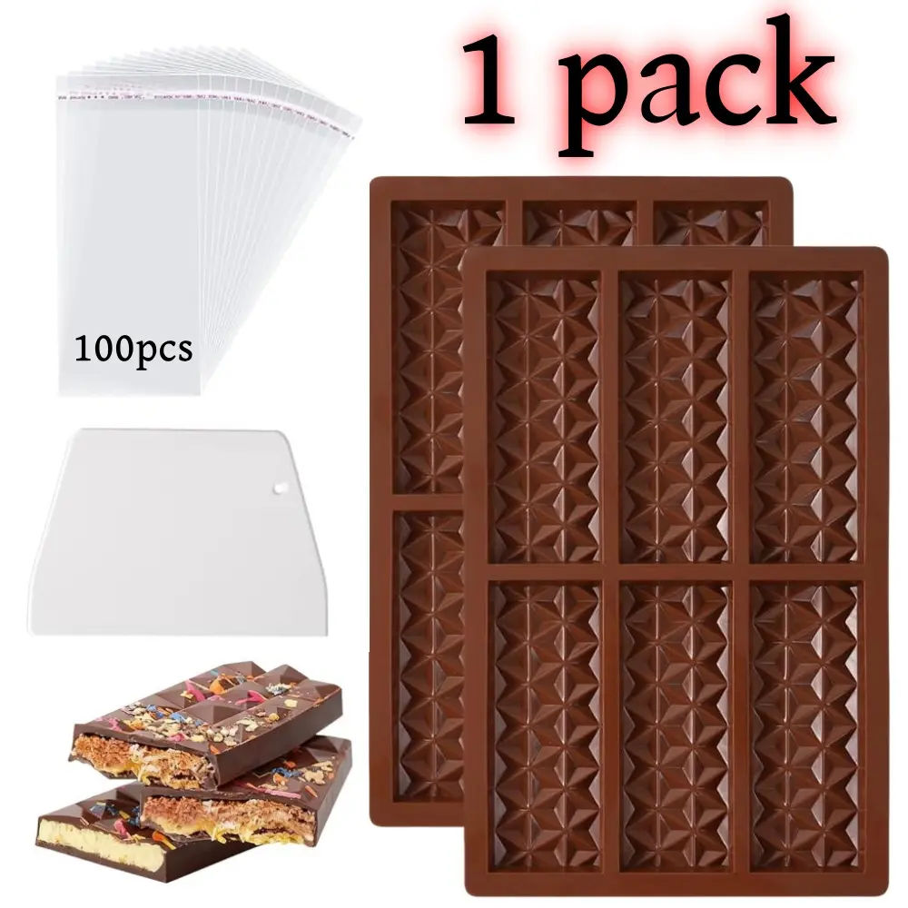 2 Pack Chocolate Mold restock Deep Candy Bar Molds summer sale Diamond Pattern Big Chocolate Bar Mold with 100 Pcs Bags and Scraper Food Grade Silicone Candy Bar Mold deals for you for Homemade Chocolate, Candy Bars, and Baking
