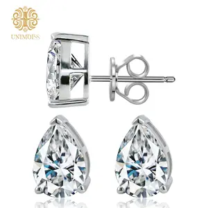 Unimoiss S925 D Color Pear Cut VVS Synthetic Moissanite Stud Earrings Birthday Anniversary Mother's Day Gifts for Men Women