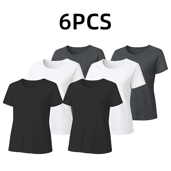 6-Pack 100% Cotton T-Shirts for Men & Women, Simple Solid Crew Neck Tops, Soft Smooth Breathable Streetwear Undershirts, Shortsleeve, Cardigan, Garments Classic Menswear, Round Neck, Stylish
