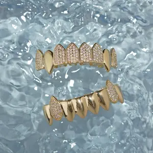 2 pcs Set of Grillz Vampire Iced Street Hip Hop Golden Plated Shiny Copper Gold-Plated Teeth Grillz Fangs Grills Daily Wear Halloween Party Unisex Heart Shaped Brackets Oral