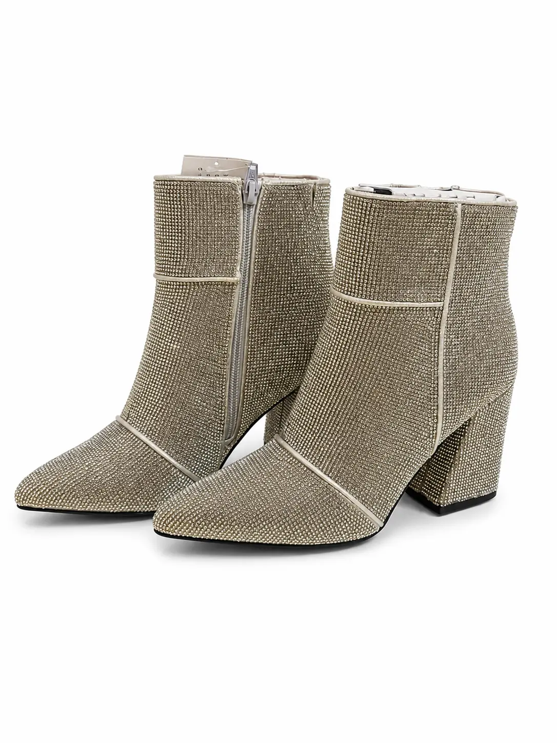 Women's Rhinestone Ankle Boots – Pointed Toe Block Heel Booties