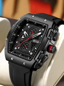 Men's Sportive Digital Quartz Watch, Fashionable Square Dial Digital with Silicone Strap, Trendy Watch for Daily Life, Gifts with Box, High End Watch