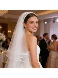 Cross-border singles party bride pearl hairband trailing veil all-in-one hair accessory wedding party bordered veil Wedding Veils, Wedding Veils For Brides