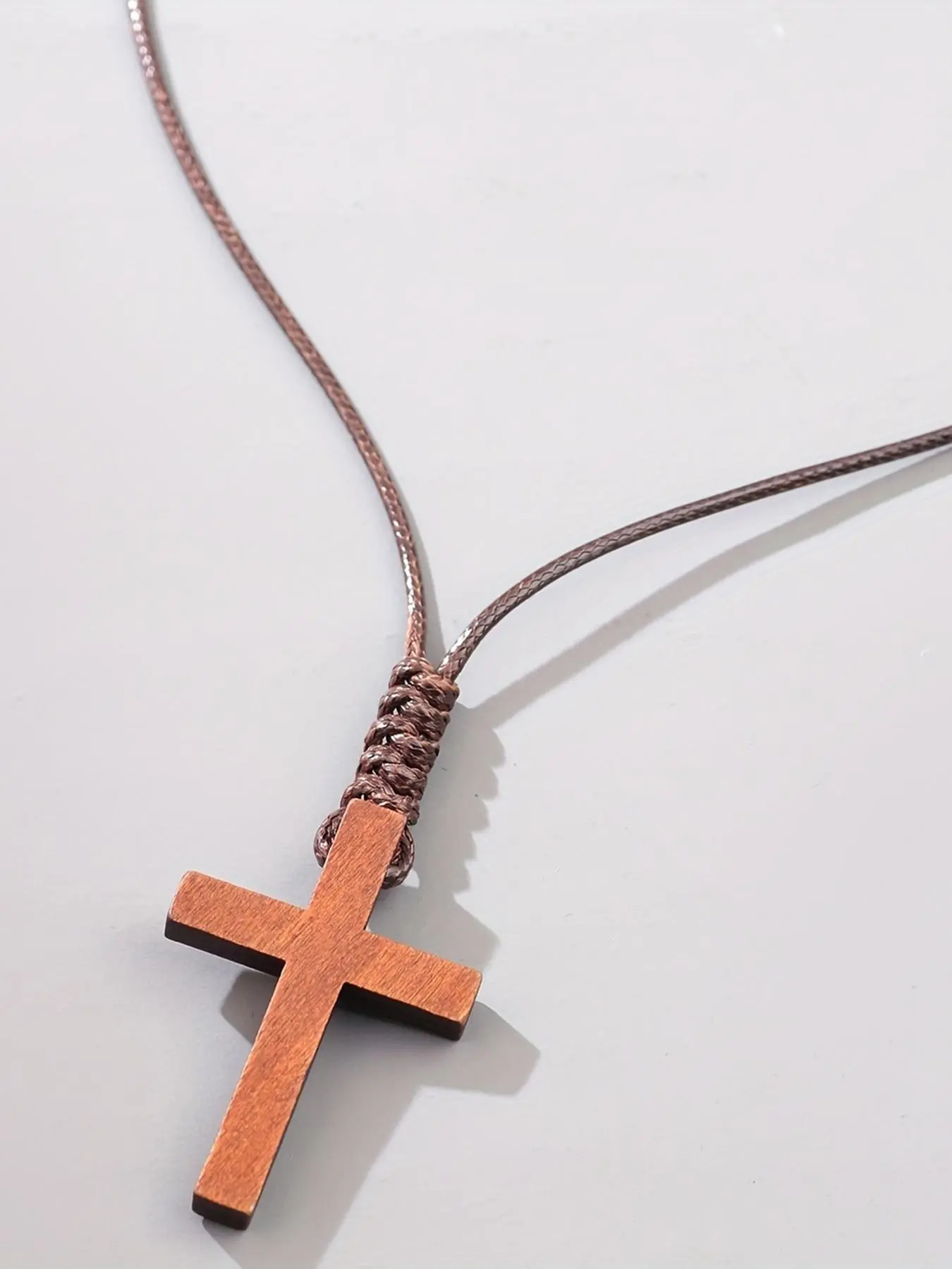Wooden Cross Pendant Necklace for Men & Women, Boho Style Adjustable Necklace for Party, Daily Decor, All-match Jewelry for Birthday Gift, Cuban Cross Necklace, Religious Symbol Jewelry, Religious Jewelry Gift