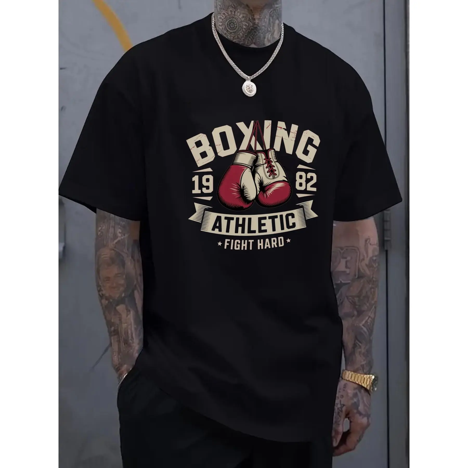 Men's Vintage Boxing Graphic Tops, Classic 80s Aesthetic Round Neck Short Sleeve T-Shirt with Unisex Fit, Tshirt