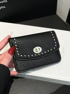Women's PU Fabric Small Card Wallet Coin Purse, Fashion Vintage Rivet Design, Compact Versatile Card Holder for Girls Office Travel Birthday Gift, Compact Size, Perfect Gift Vintage Wallets