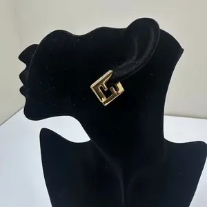 Pre-owned Fendi FF Motif Gold Stud Earrings 0513GIA