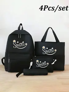 4pcs Print Fashion Backpack Set, Versatile Large Capacity Casual Commute Backpack, All Seasons Sports Bag, Casual Daypack Backpacks