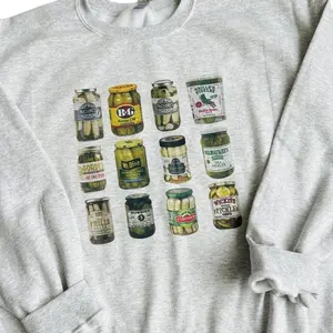 Pickle Jars Sweatshirt Pullover, Casual Sweashirt/T-Shirt/Hoodie, Vintage Pickle Jars Print Sweatshirt, Unisex Cozy Top