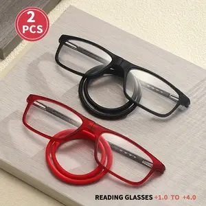 2-Pack Unisex Magnetic Reading Glasses, Portable Adjustable Neck Hanging Fashionable Trendy Magnifying Glass with +100°-+400° Magnification for Women and Men, Reading Eyeglasses, Reading Eyewear, Trending Eyeglasses