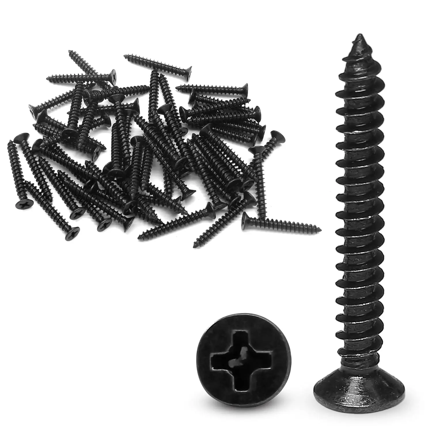 #8 x 1 Black Wood Screws - 120Pcs Oxide Coated Flat Head Screws, Carbon Steel 18-8 Black Screws Phillips Head Scrws for Wood Drywall Plastic Metal