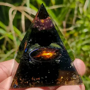 Obsidian Orgone Pyramid – Feng Shui Crystal Healing for Office Energy Balance, EMF Protection Desk Decor, Spiritual Gift for Coworker Christmas