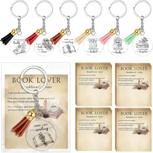 12 Sets Book Lovers Gifts Bookish Keychains Bulk Book Club Gifts for  to School with Tassel Cards Reading Accessories Party Favors for Bookworm Librarian Teacher Women Men (Chic Style)