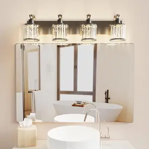 Black Modern Crystal Vanity Lamp with 3/4/5/6 Lights, Glass Mirror - Decorative Lighting for Bathroom Vanity, Shower Fixtures