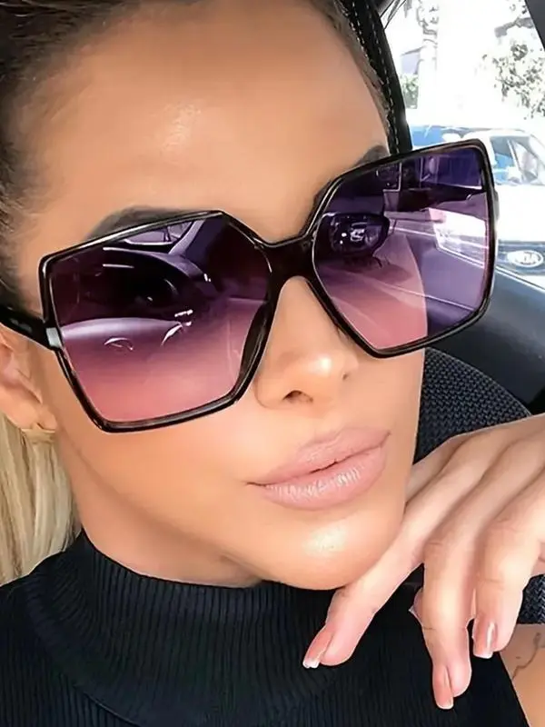 ShineThru Unisex Full Rim Rectangle Stylish Sunglasses - 1 Pair Rich Girl Gradient Large Frame, Simple Design, UV-Protection Tinted Lens Glasses, Women's Fashion Accessory for Daily Commuting & Outdoor Travel