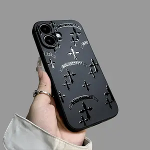 Compatible with iPhone 16 15 14 13 12 11 Pro Max and Pro Plus cases Features an elegant cross design suitable for women girls and men Slim lightweight and soft TPU shockproof protective case - Black