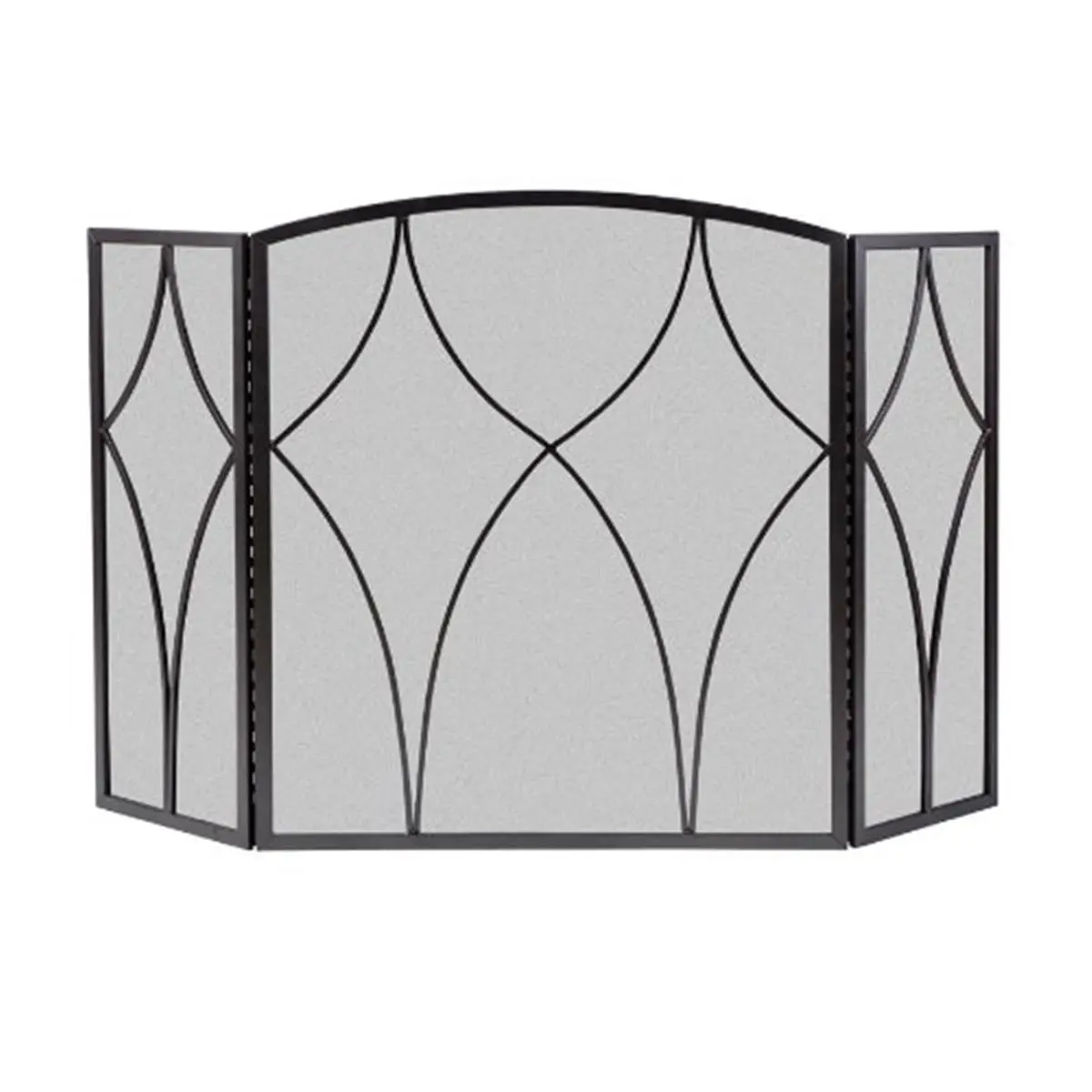 Black 3-Panel Diamond Pattern Fireplace Screen, 33.5 x 48 in, for Indoor Use