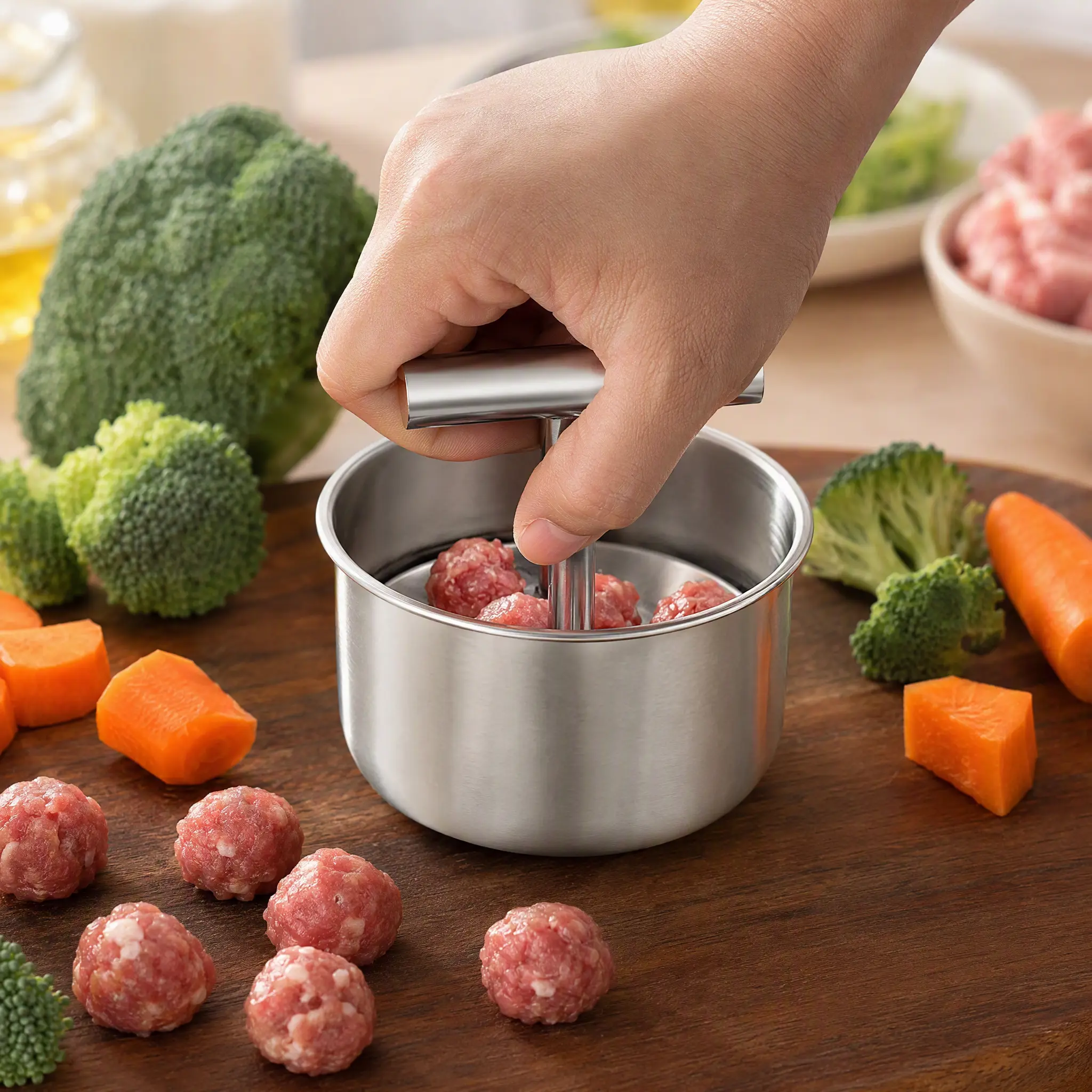 Stainless Steel Meatball Maker Manual Press Tool, Multi‑Hole Meat Ball Extruder, Easy To Use Non‑Stick Meatball Making Mold For Home Kitchen, Make Uniform Meat Fish Vegetable Balls For Cooking, BBQ, Soup & Hot Pot