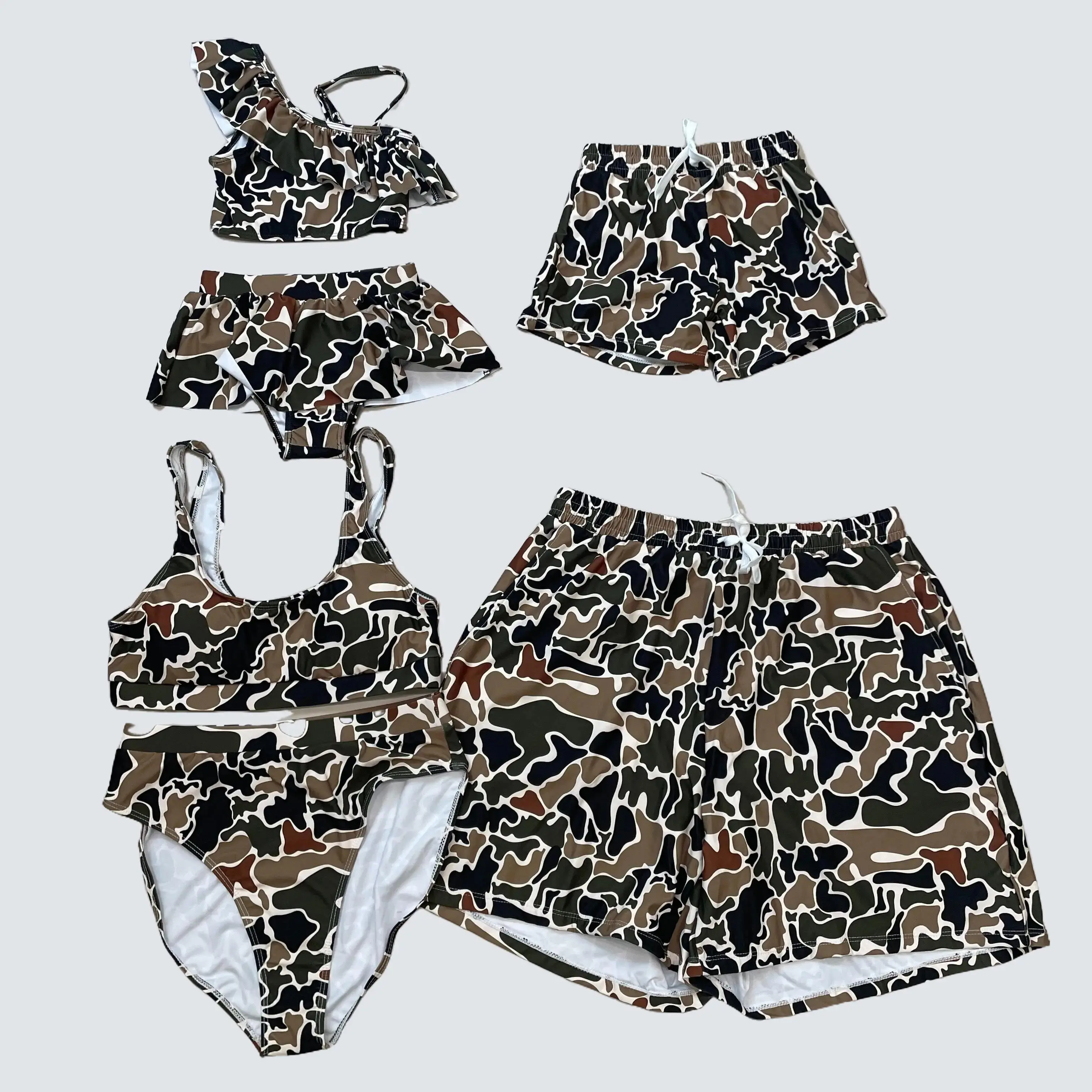 Women's Camo Print 2-Piece Bikini Set, Cotton Fabric Swim Clothes for Family Beach Sports & Outdoor Activities, Girl, Solid, Party, Bottom, Bikini Set For Easy Beach Days