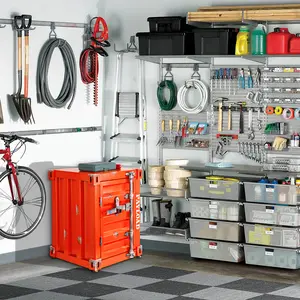 Industrial style shipping container storage cabinet side table for dad's garage