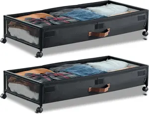 Upgraded Under Bed Storage with Wheels 2 Pack - 36.0 x 18.1 x 7.3 inch Clear Lid Underbed Containers, Rolling Storage Bins for Clothes Shoes Blankets, No More Clutter & Maximize Bedroom Space, Durable & Easy to Move for Home Bedroom