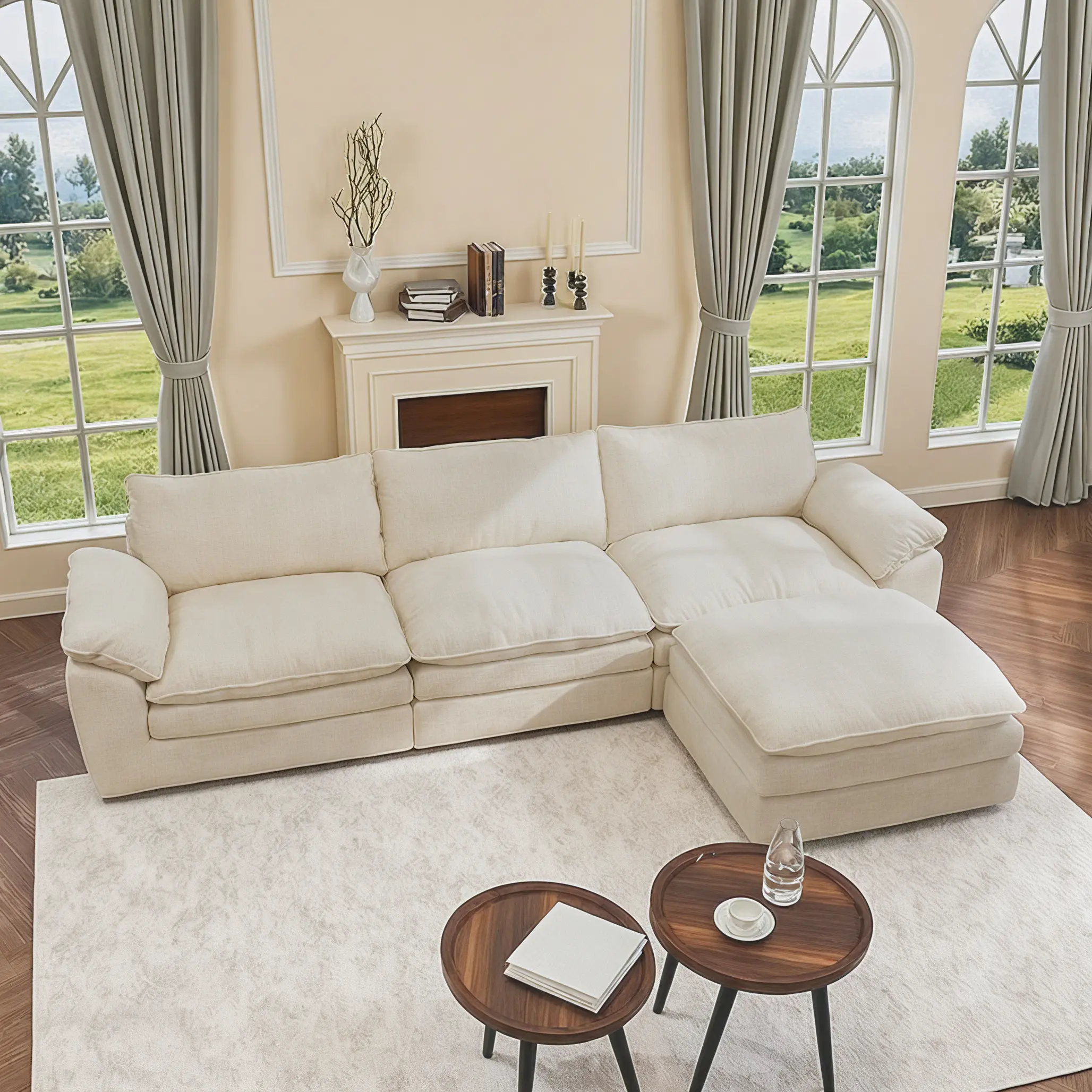 118-Inch L-Shaped Modular Chenille Fluffy Cloud Sectional Sofa - Knitted Fabric Boneless Couch, No-Assembly Contemporary Comfy Corner Couches for Living Rooms, U-Shaped Sofas Option