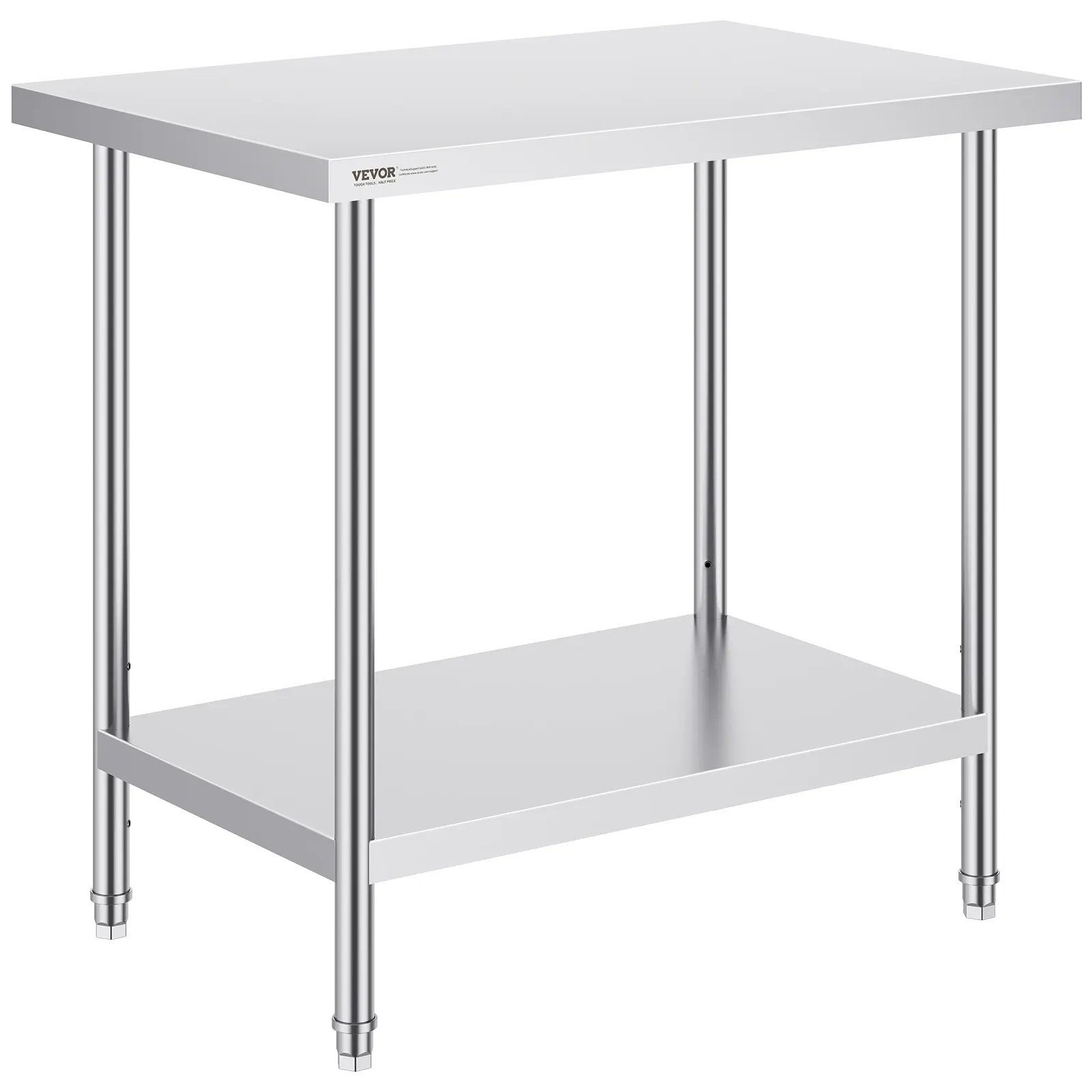 【Summerfinds】VEVOR Smooth Stainless Steel Prep Table with Shelf24x36x34 In750 lbs Load CapacityHeavy-Duty Metal Worktable with 3 Adjustable Height LevelsCommercial Workstation for Kitchen & Garage, Heavy Duty Tables, Steel Pedestal Tables
