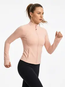 XELLE Women's Slim Fit chain Yoga Jacket ,Soft as butter Naked feeling Breathable Athletic Running Track Jacket with Thumb Holes, High Neck Workout Sports Top for Gym & Fitness