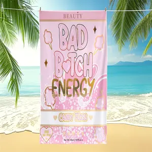 1Pcs "Bad Bitch Energy" Pink Candy Floss Print Beach Towel, Soft Quick-Dry Pool Towel, Lightweight Camping Towel, Multi-Use Bath Towel, Travel Towels, Perfect for Beach, Pool Party, Camping & Summer Outdoor Activities, Absorbent Towel